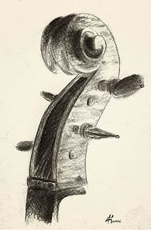 Dessin au Crayon crosse de violoncelle