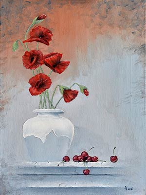 Peinture à l'huile coquelicots